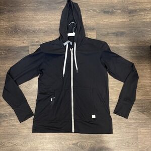 Vuori Black Performance Full-Zip Hoodie with White Drawstrings